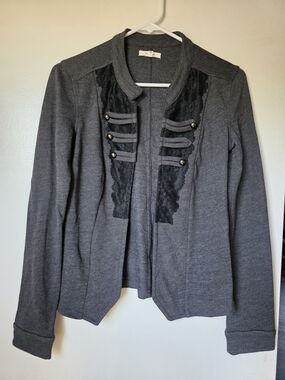 Maurices Dark Gray Military-Style Lace Trim Blazer